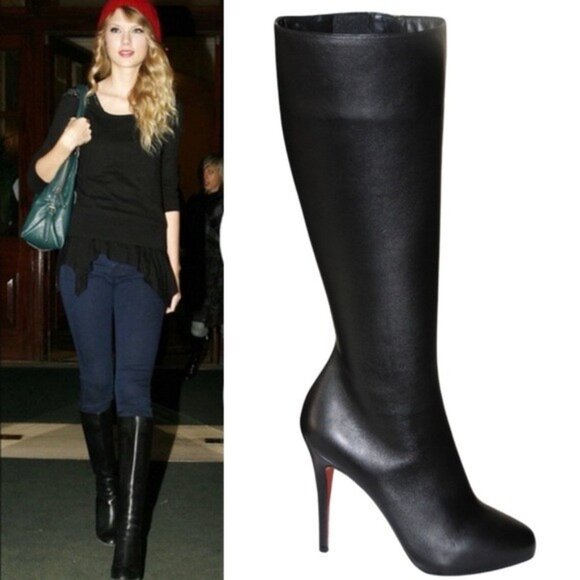 Christian Louboutin Ginevra Luxe Calf Buttery Black Leather Knee-High Boots 38 - Picture 5 of 15